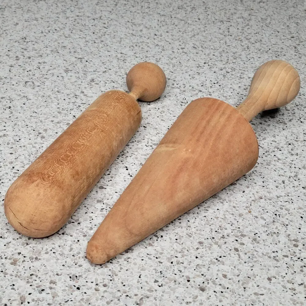 2 VTG MCM Wooden Pestle Cone & Bat Food Mill Masher Canning Primitive Hand Tool